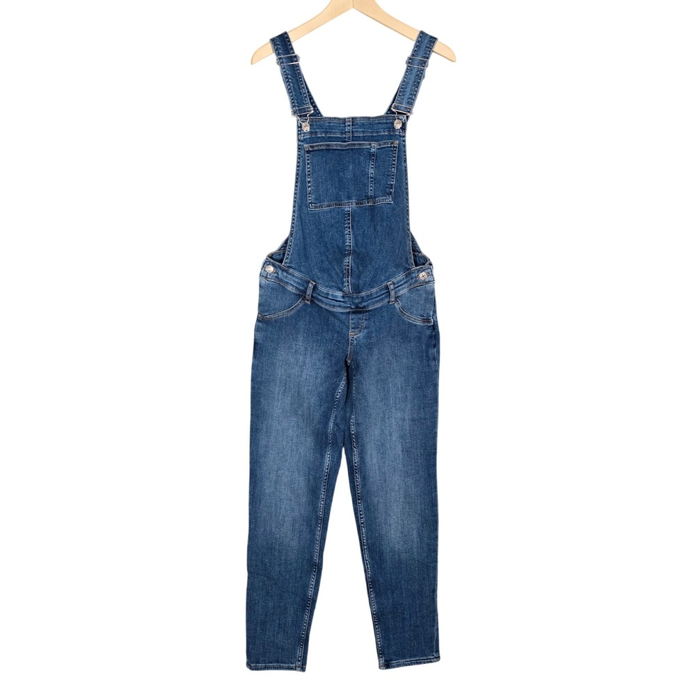 NWT Mango MNG Maternity Expandable Denim Overalls Dungarees Cotton Blue M